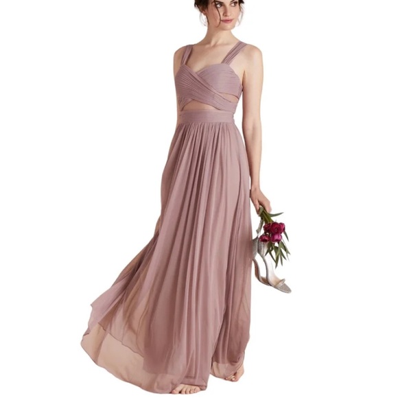 EVA USA Dresses & Skirts - EVA USA 3125 Mauve Maxi Gown with Pleating and Mesh Panels size Medium